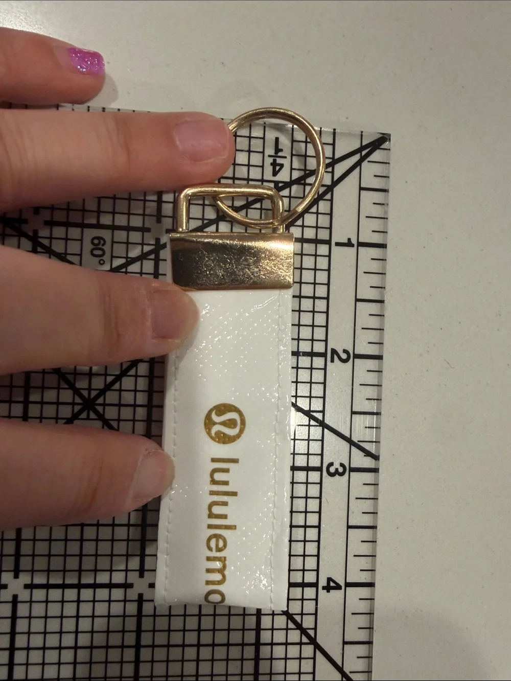 Lululemon handmade White & Gold Keychain Wristlet (#5 white with gold logo first